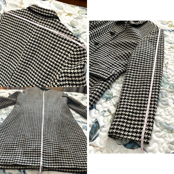 apostrophe Tailored Black/Off White Houndstooth Stretch Wool Blend Coat Size 12 - Picture 9 of 12